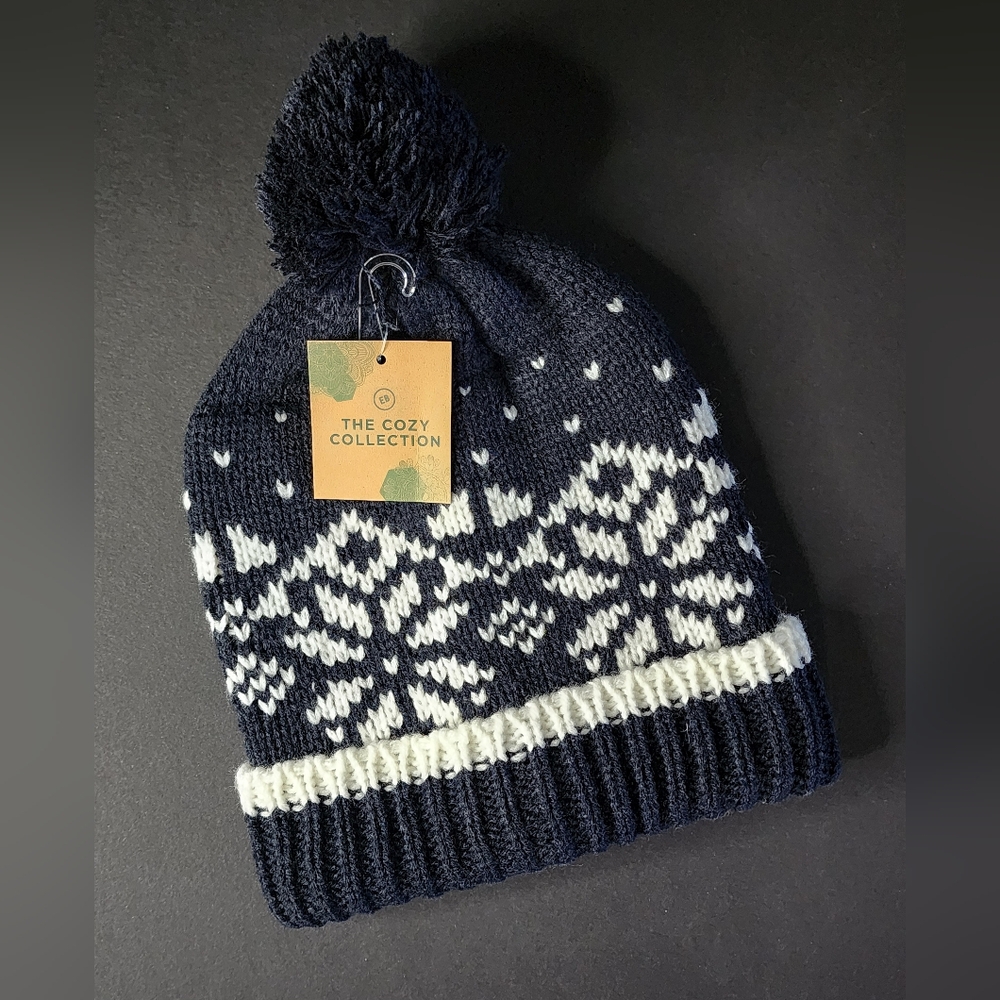 The Cozy Collection Navy and White Knit Beanie